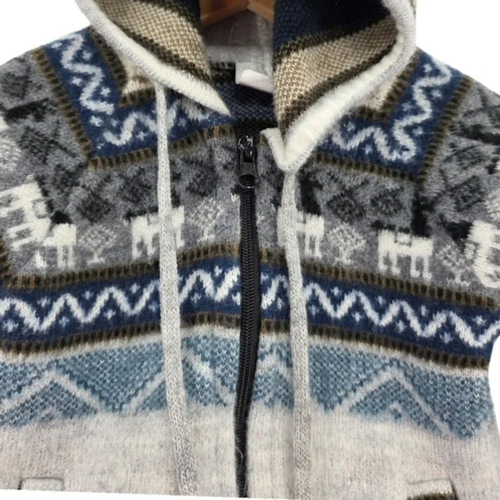 Boys 18M Handmade Blue Gray Full Zip‎ Hooded Alpaca Sweater